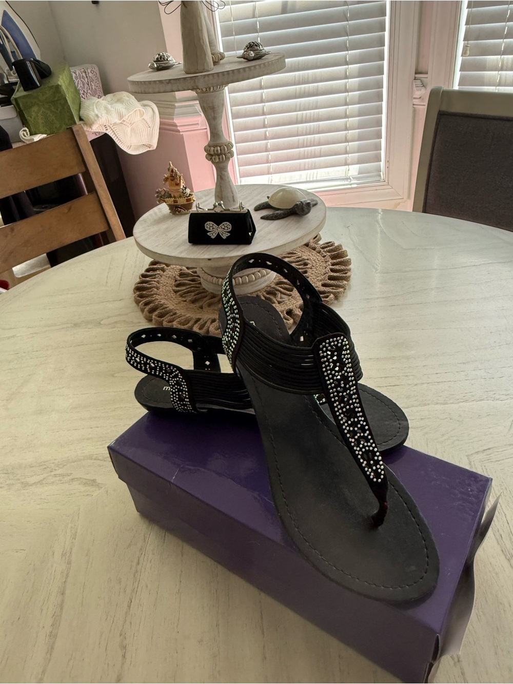 Madden Girl Black Rhinestone T-Strap Slingback Sandals